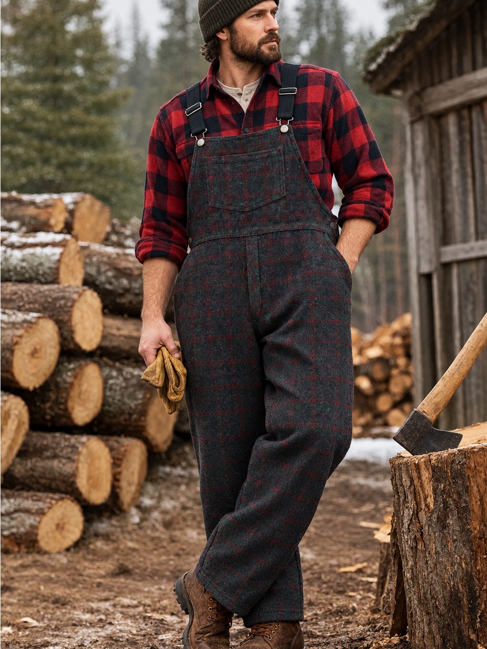BIG BILL 100% Wool Plaid Bib Overalls 2XL Made in Canada Lumberjack Workwear